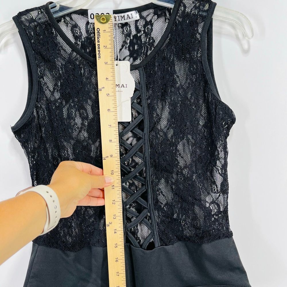 Yimai Sheer Mesh Lace Bodysuit Size M Black Sleeveless Lightweight Sexy Top NWT - Picture 8 of 12